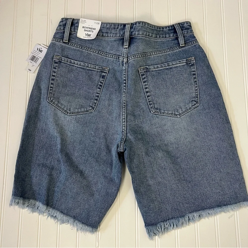 YMI Junior High Rise Frayed Distressed Raw Hem Boyfriend Denim Shorts size 11
